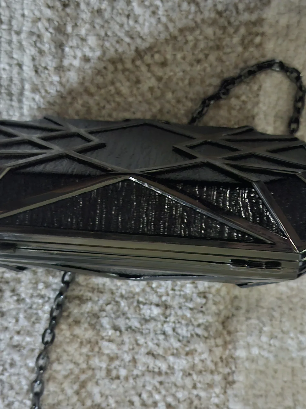 Urban Expressions Black Geometric Hardcase Clutch with Chain Strap